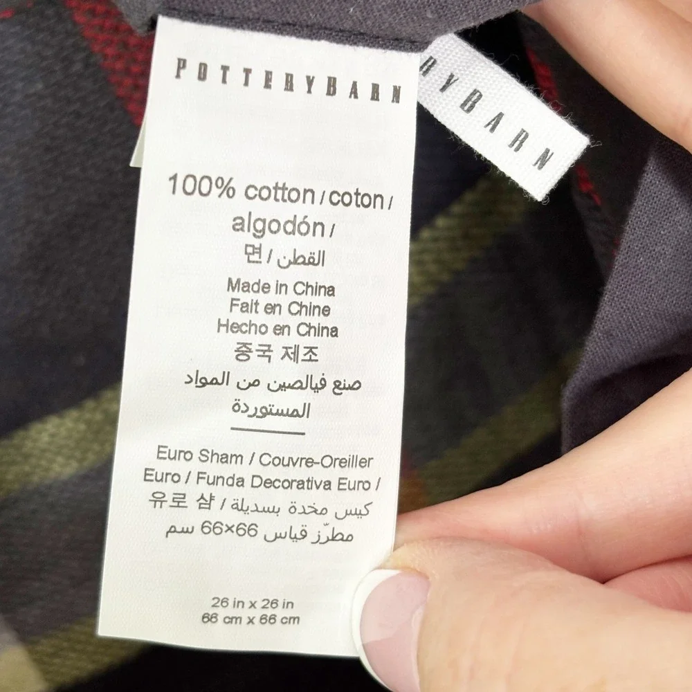 Pottery Barn Euro Sham Set of 3 Navy Red White Plaid 100% Cotton 26x26 Americana